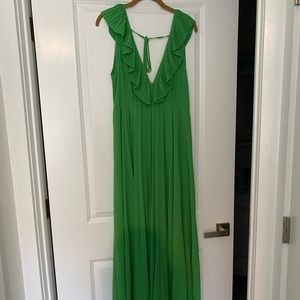 Zara Green Pleated Maxi Dress